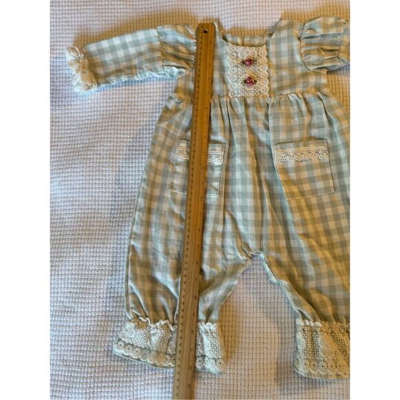 Haute Baby, Baby Girl's Mint Checkered Gingham & Lace Romper 12 Months Baby Girl - Picture 8 of 10
